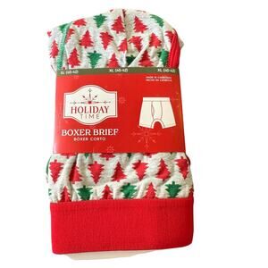 Holiday Time Christmas Tree Cotton Blend Boxer Brief Size XL